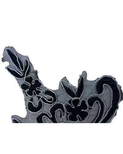 Anwendung Rebrodè Spitze Organza Basis Schwarz Silber Stickerei Nähbar 13x11 cm