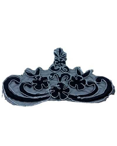 Anwendung Rebrodè Spitze Organza Basis Schwarz Silber Stickerei Nähbar 13x11 cm