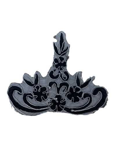 Application Rebrodè Lace Organza Base Black Silver Embroidery Sewable 13x11 Cm