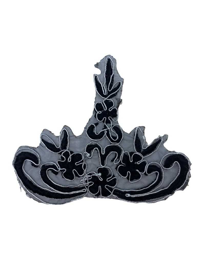 Anwendung Rebrodè Spitze Organza Basis Schwarz Silber Stickerei Nähbar 13x11 cm