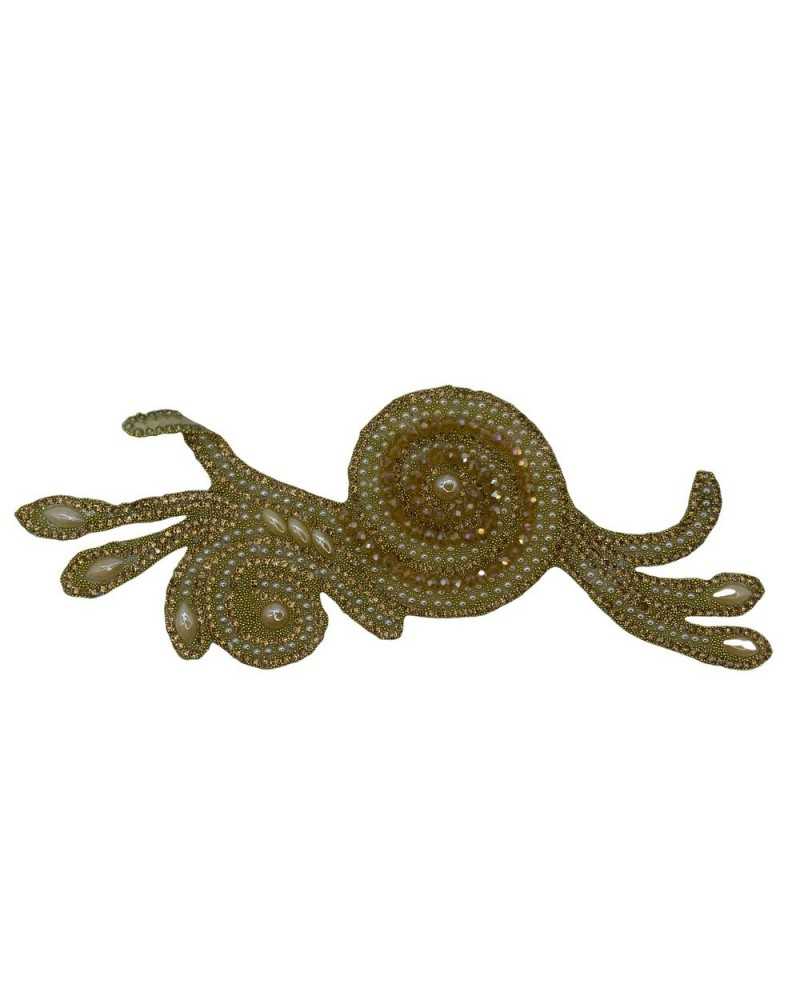Ecusson Thermocollant Perles Lurex Doré 18x7 Cm