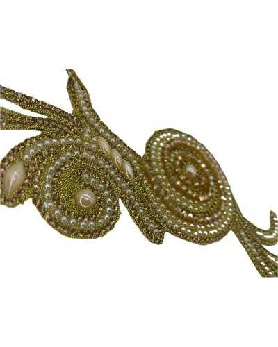 Ecusson Thermocollant Perles Lurex Doré 18x7 Cm