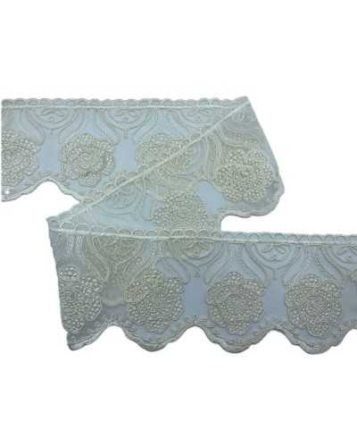 Passamaneria Pizzo Tulle Merletto Ricamo Rosa Rebrodè Fiore Smerlato Alto 12 Cm