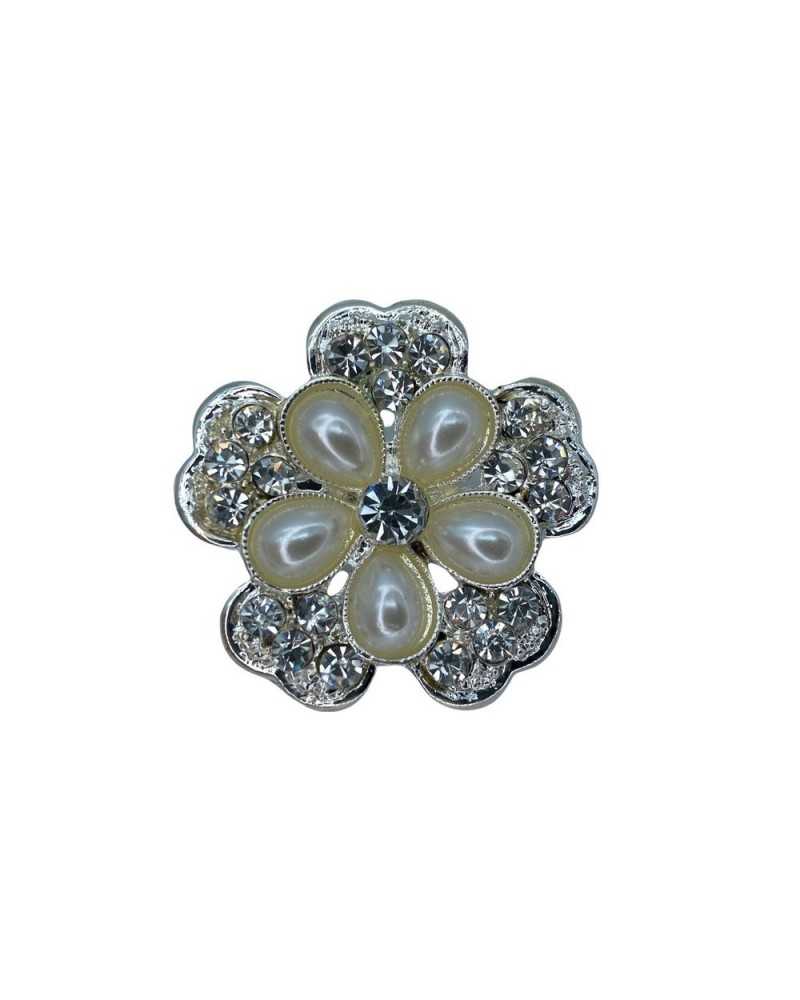 Broche Joya Flor Strass Gota Piedras Base Metal Ranura Mm 34