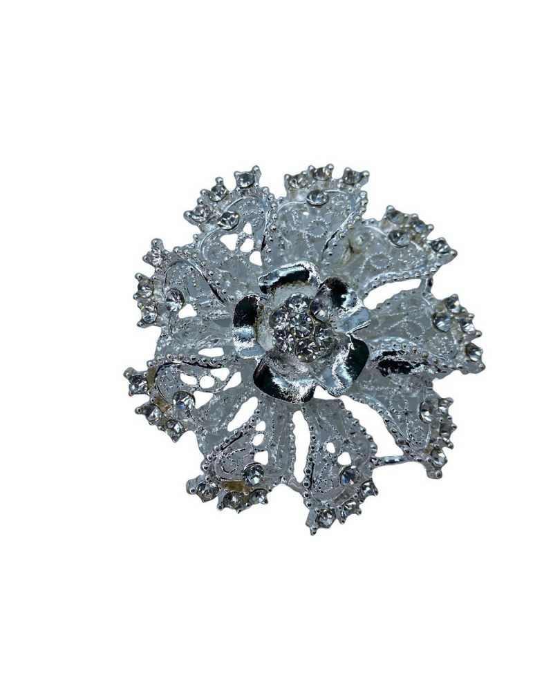 Broche Joya Flor Elevada Strass Base Metal Plata Mm 75