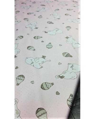 Milleriche pure cotton elephant hot air balloon hearts glitter white beige and pink 150 cm high