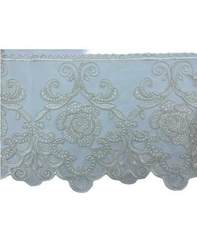Pasamanería Encaje Tul Encaje Bordado Rosa Rebrodè Flor Festoneada 20 Cm Alto
