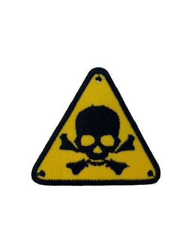 Applicazione Triangolo Pericolo Patch Termoadesiva Ricamo Teschio Morte 5,5x5 Cm