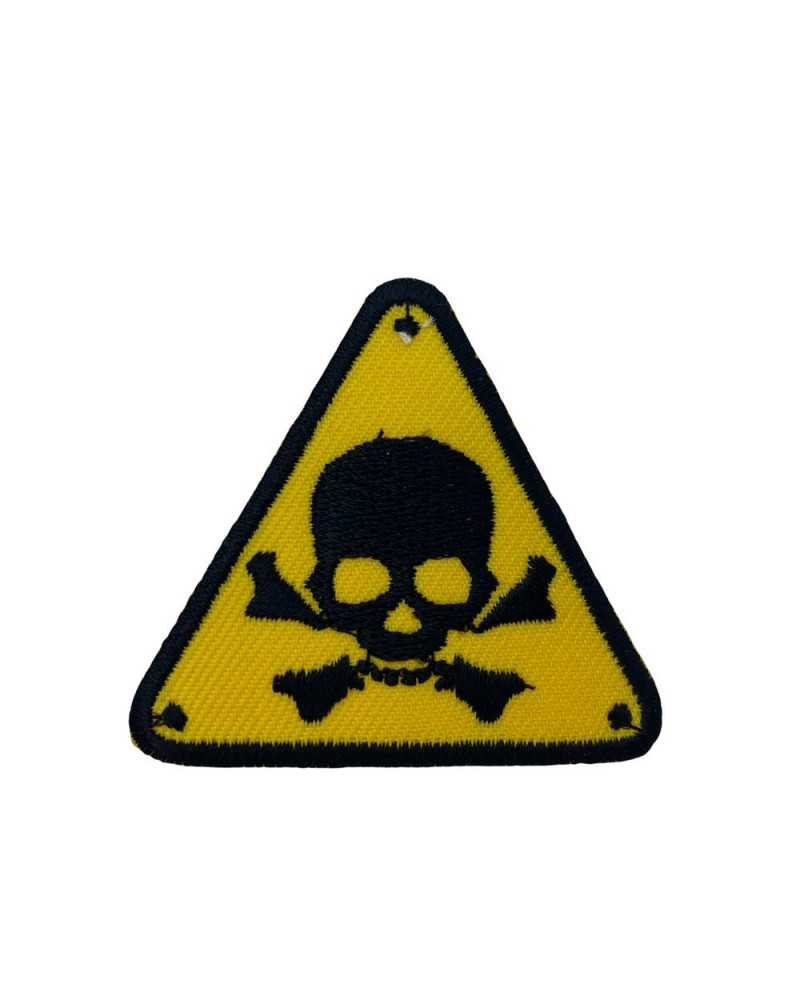 Danger Triangle Application Ecusson Thermocollant Crâne de Mort Broderie 5.5x5 Cm