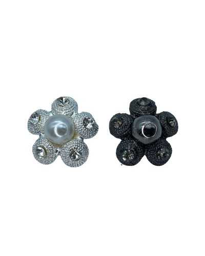 Button Shank Flower Model Pearl Srass Metal Size 40- 23 Mm
