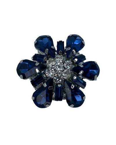 Jewel Button Lacquered Metal Silver Shank Flower Model Rhinestones Stones Drops Rectangles 3x3 Cm Size 52