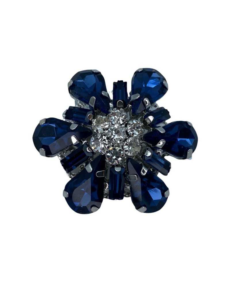 Jewel Button Lacquered Metal Silver Shank Flower Model Rhinestones Stones Drops Rectangles 3x3 Cm Size 52