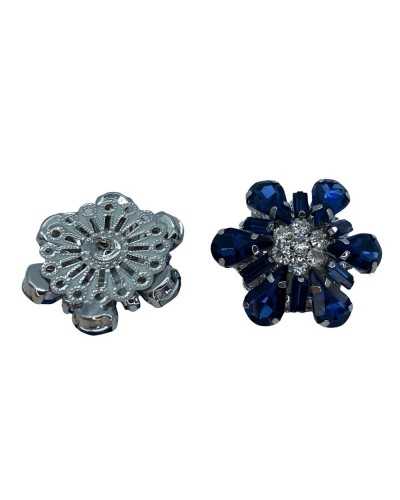 Bijou Bouton Métal Laqué Tige Argentée Modèle Fleur Strass Pierres Gouttes Rectangles 3x3 Cm Taille 52