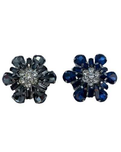 Botón Joya Metal Lacado Mango Plata Modelo Flor Strass Piedras Gotas Rectángulos 3x3 Cm Talla 52