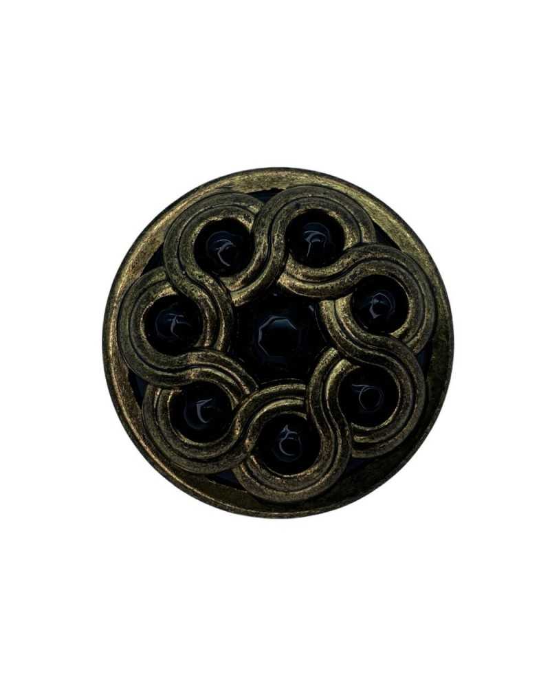 Antique Gold Brass Metal Button Rounded Black Bead Plastic Buttonhole 18 Mm