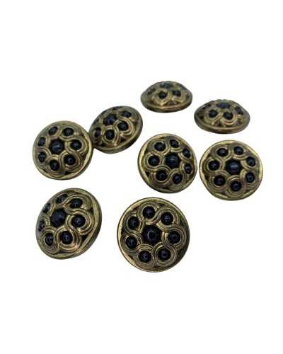 Antique Gold Brass Metal Button Rounded Black Bead Plastic Buttonhole 18 Mm