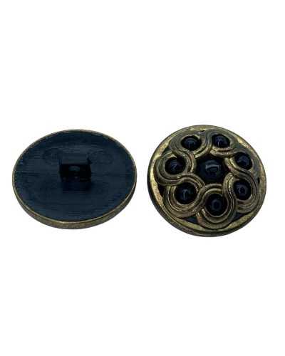 Antique Gold Brass Metal Button Rounded Black Bead Plastic Buttonhole 18 Mm