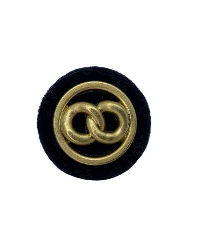 Bouton Rond Velours Noir Chaine Design Infini Boutonnière Plastique Doré 2 Cm