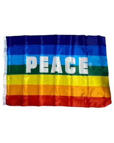 Flag With Buttonhole For Pole Written Peace Multicolor Rainbow 150x100 Cm