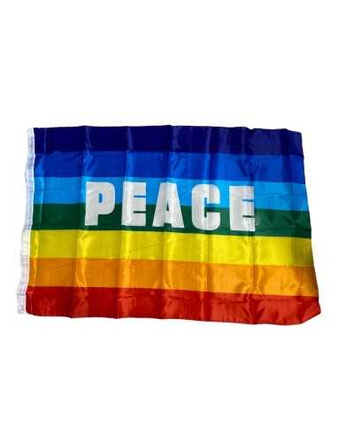 Flag With Buttonhole For Pole Written Peace Multicolor Rainbow 150x100 Cm