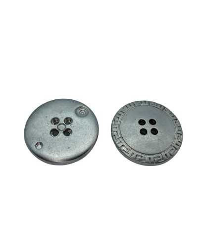 Botón Zamak Redondo Plata 4 Agujeros Griego Grande 3 Cm