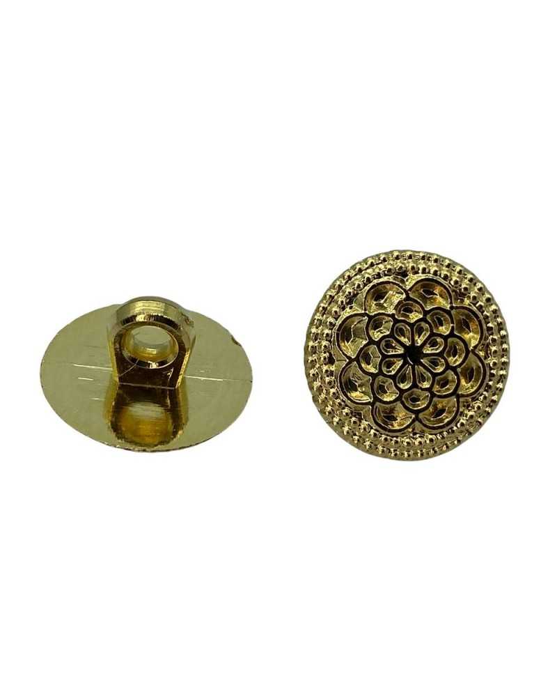 Kleiner goldfarbener Harzknopf, lackierter Knopflochstiel, stilisierte Blume, 14 x 14 mm
