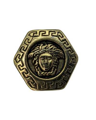 Hexagonal Gold Metal Button Greek Medusa Head Slot Mm 27