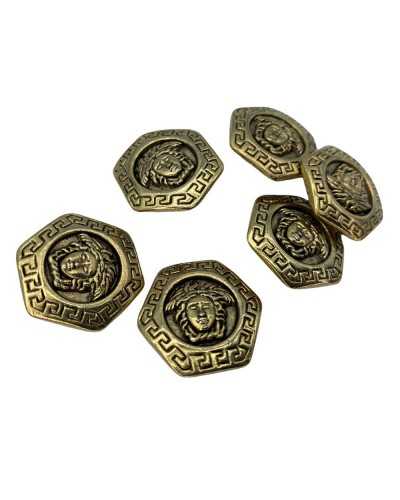 Hexagonal Gold Metal Button Greek Medusa Head Slot Mm 27