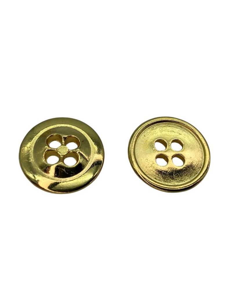 Runder glänzender goldener Metallknopf mit 4 flachen, glatten Löchern, 15 mm