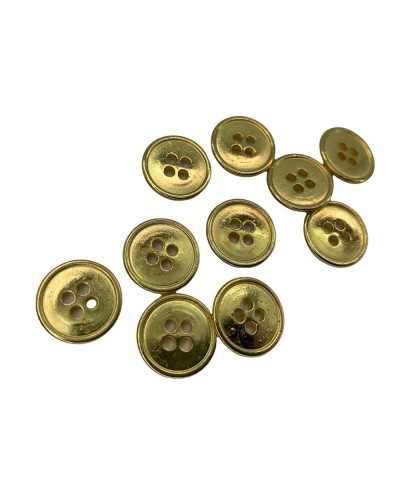 Botón Metal Dorado Brillo Redondo 4 Agujeros Planos Lisos 15 Mm