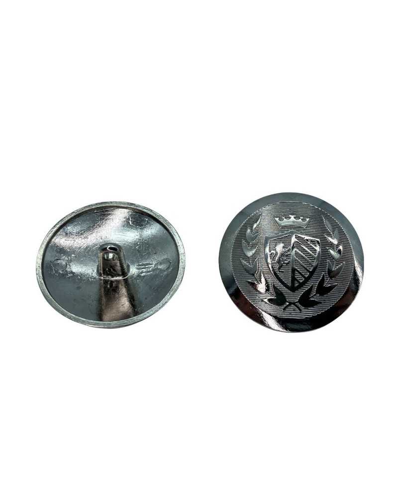 Abgerundeter Metallknopf mit Schlitz, Stiel, Wappen, Krone, Größe 44 – 28 mm