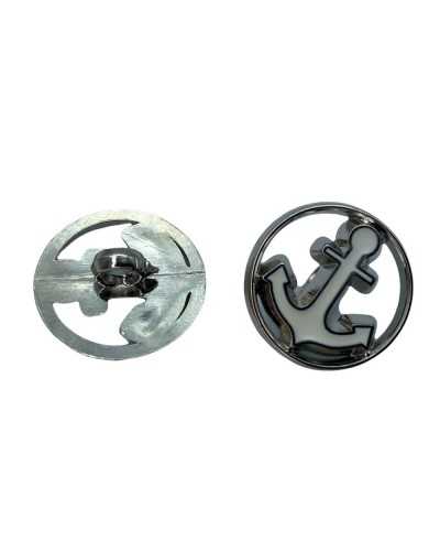 Resin Button Round Silver Buttonhole Anchor Design White 18 Mm