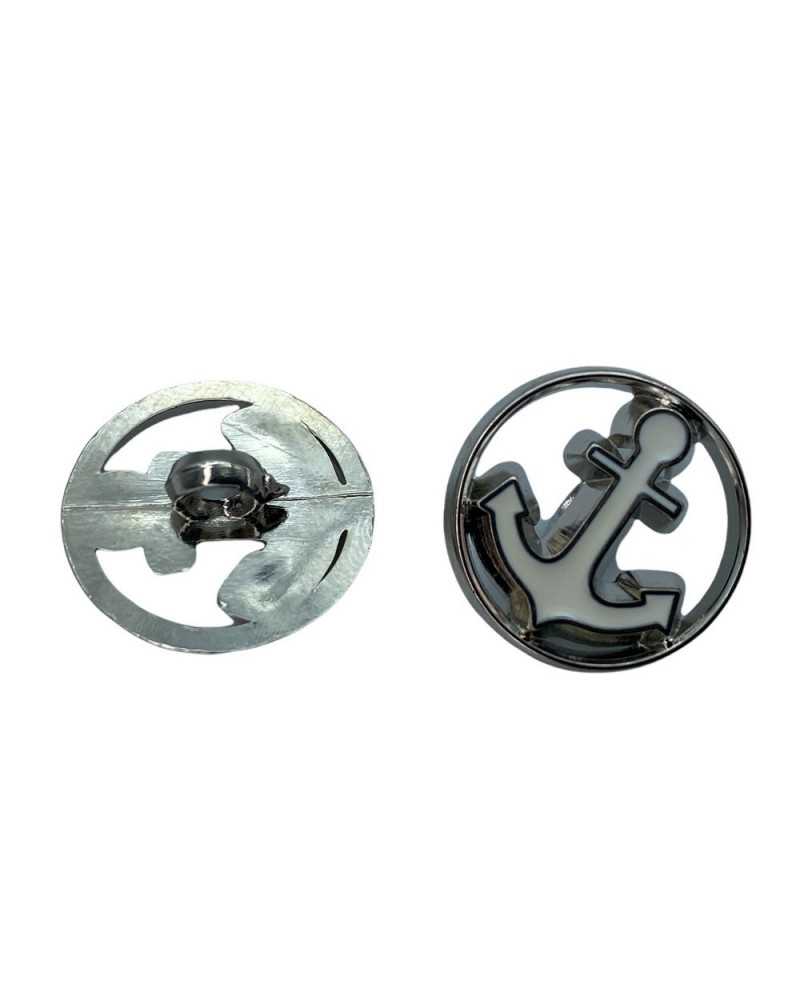 Knopfloch aus Kunstharz, rund, silberfarben, Anker-Design, Weiß, 18 mm