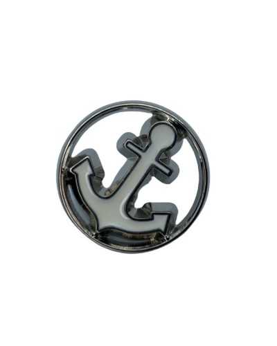 Resin Button Round Silver Buttonhole Anchor Design White 18 Mm