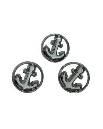 Bouton Résine Rond Boutonnière Argenté Motif Ancre Blanc 18 Mm