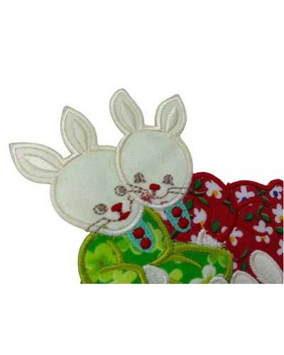 Thermoadhesive Application Couple Rabbit Satin Embroidery Dress Cotton Flowers 10x9 Cm