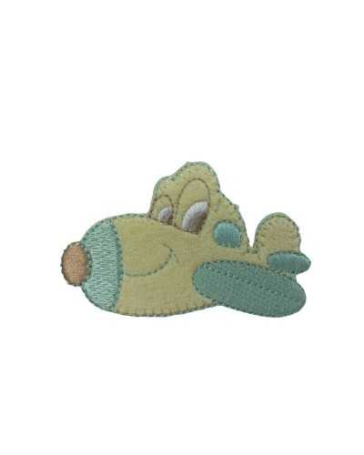 Applicazione Termoadesiva Patch Ricamo Aereoplano Velluto Occhi 7x4 Cm