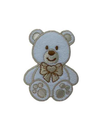 Application thermoadhésive Marbet Patch Brodé Bébé Velours Blanc Base Nounours Coeur Noeud 145x105 Mm