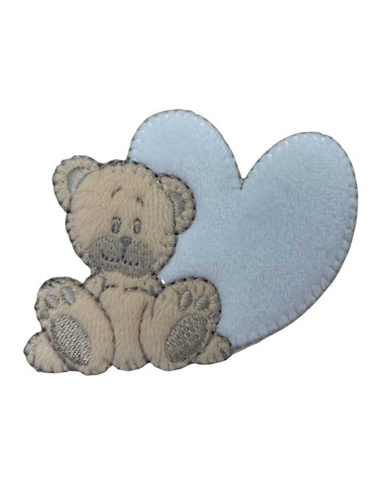 Thermoadhesive application baby beige teddy bear in velvet with heart 12x9 cm
