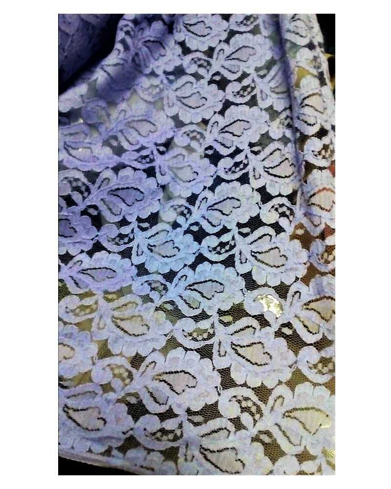 Cotton blend lace fabric with lilac and pink leaf cashmere design 110 cm high
