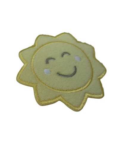 Aplicación Sol Estrella Terciopelo Amarillo Mejillas Bordado Sonriente 6x6 Cm