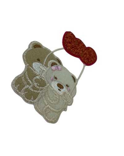 Aufnäher zum Aufbügeln, Stickerei, Lurex, Ballon, Herz, Paar, Teddybär, Schleife, 5 x 10 cm