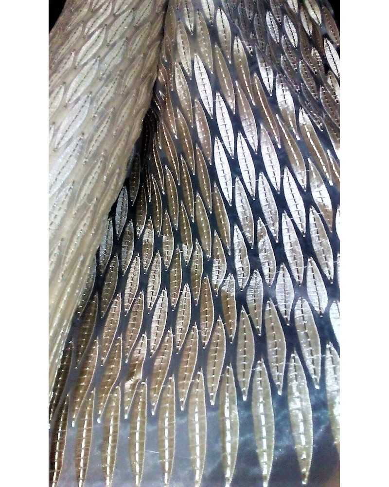 Tessuto base organza ricamata disegno foglia con smerlo alta 150 cm