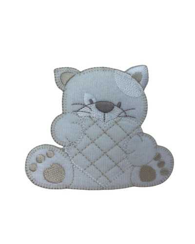 Aplicación Termoadhesivo Parche Bordado Terciopelo Gato Corazón Acolchado 8x9 Cm