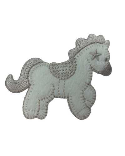 Aufbügelapplikation Baby Stickerei Stern Pferd Mini Pony Creme 55x65 mm