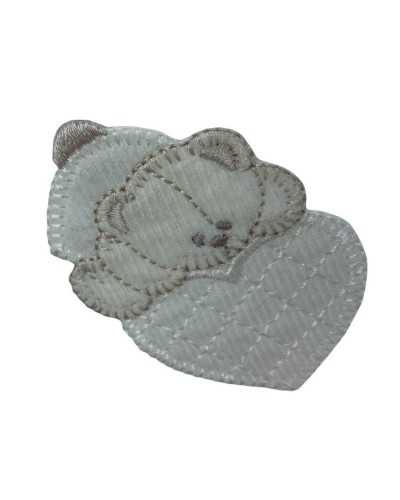 Thermoadhesive Application Baby Embroidery Cream Bear Heart Quilted Velvet 6X4 Cm