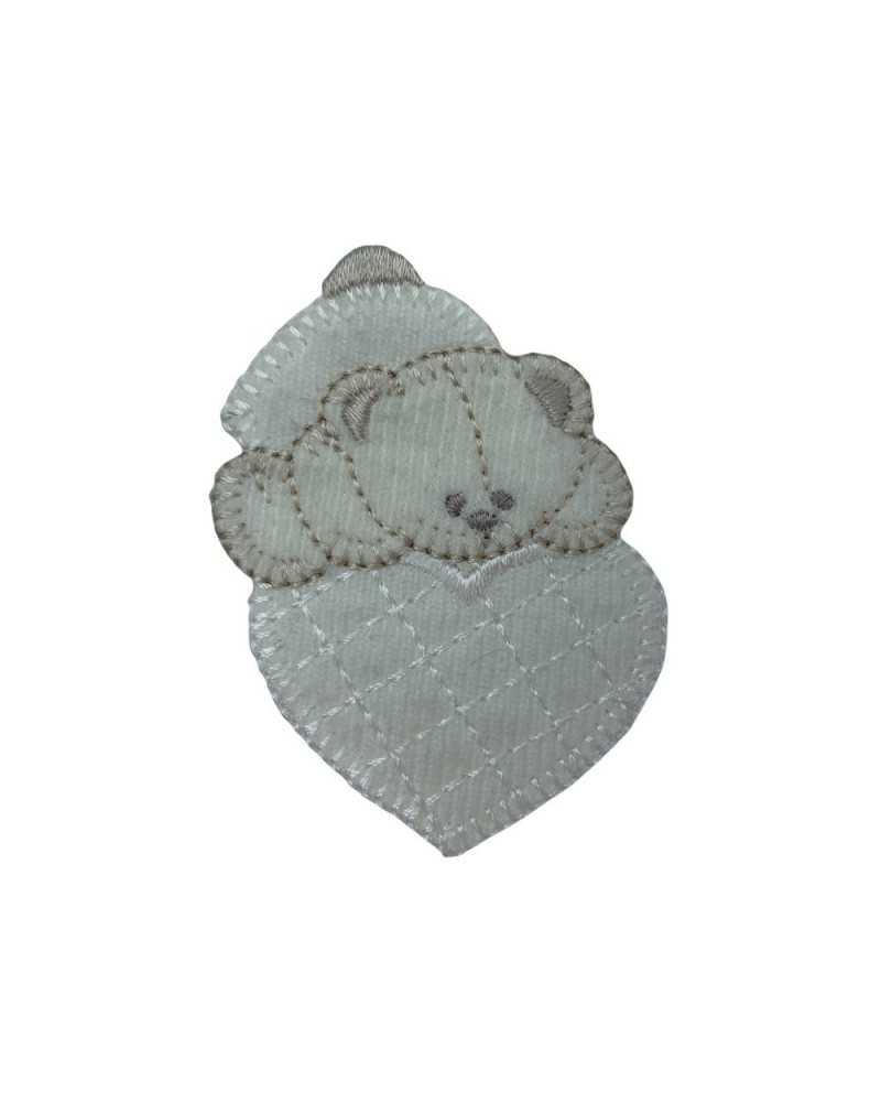 Aplicación Termoadhesivo Bebé Bordado Crema Oso Corazón Terciopelo Acolchado 6X4 Cm