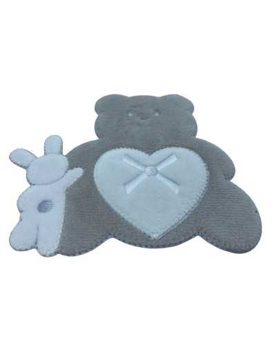 Aplicación Parche Termoadhesivo Bordado Bebé Terciopelo Osito Conejo Corazón 12x12,5 Cm