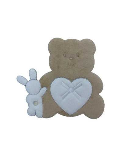 Thermoadhäsiver Aufnäher, Stickerei, Baby-Samt, Hase, Bär, Herz, 6 x 7 cm