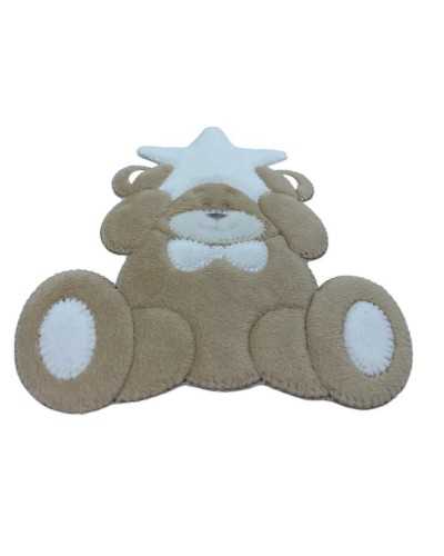Applicazione Termoadesiva Patch Ricamo Baby Ciniglia Velluto Orsetto Fiocco Stella 14x12 Cm